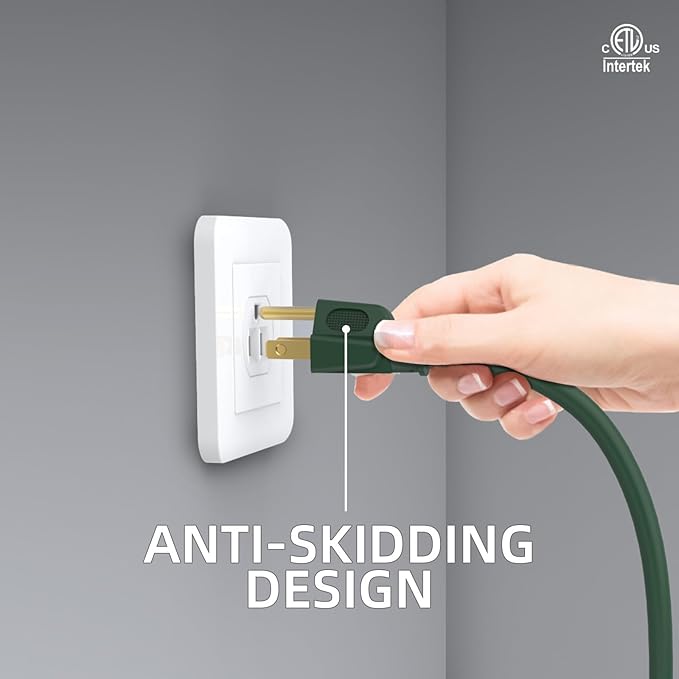 50FT 16/3 Gauge Green Outdoor Extension Cord Waterproof Heavy Duty, 3 Prong Cold Weatherproof -40℉ Flexible Power Cord, 13A 1625W SJTW ETL Listed for Lawn Mower, Christmas Lights, Tools