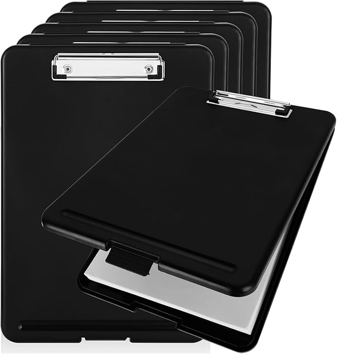 6PCS Black Clipboard with Storage, 8.5x11 Plastic Clip Boards with Storage Nursing Clipboard Case with Pen Holder Low Profile Clip Clipboards Binder Folder for Teachers Work School Office