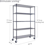 48"x18"x72" PRIME HEAVY DUTY Black 5-Tier Wire Shelving NSF 4000 LBS MAX Capacity Storage Rack for Commercial, School, Home, Garage, Warehouse, Industrial, and Hospital Uses (with Wheels)
