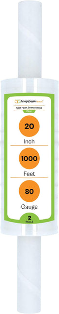 PSBM 2 Rolls 20 Inch x 1000 Feet 80 Gauge Stretch Film/Wrap with Handles, Heavy Duty Industrial Strength Clear Shrink Plastic Wrap for Moving, Packing, Shipping, Pallet Wrapping & Storage
