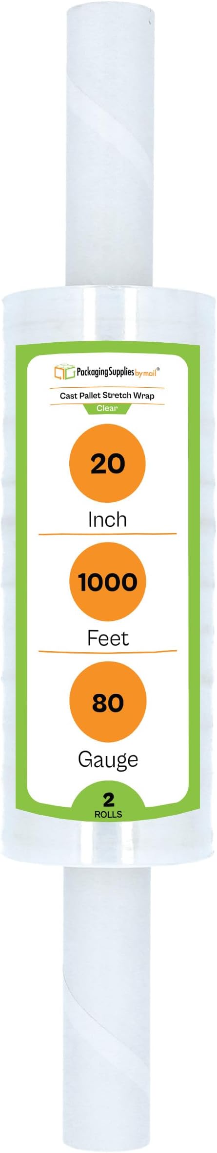 PSBM 2 Rolls 20 Inch x 1000 Feet 80 Gauge Stretch Film/Wrap with Handles, Heavy Duty Industrial Strength Clear Shrink Plastic Wrap for Moving, Packing, Shipping, Pallet Wrapping & Storage