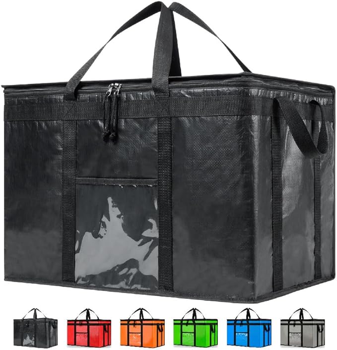 NZ home Durable 3XL PRO Insulated Cooler Bag and Food Warmer for Delivery & Grocery Shopping with Zippered Top, Black Commercial Grade (1 Pack)