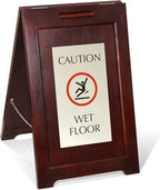 SmartSign Premium 'Caution Wet Floor' Wooden A-Frame Standing Floor Sign with Symbol, 2-Sided, 24" x 15", Hardwood Pine Frame, 120 mil Silver ACM Sign, Black on Silver, Made in USA
