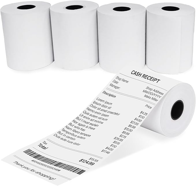 (5 Rolls) 2 1/4 x 85 Thermal Receipt Paper Rolls, POS Cash Register Paper Rolls, BPA Free 2.25x85ft Long Per Thermal Paper Receipt