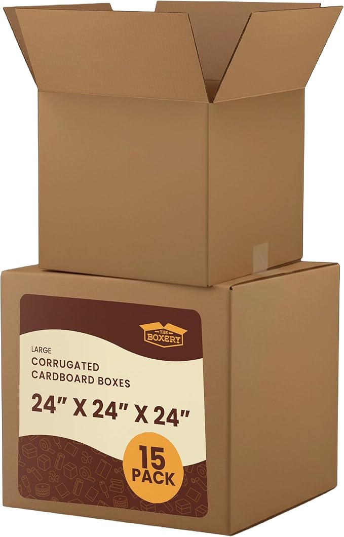 The Boxery Cube 24 x 24 x 24-inch Corrugated Cardboard Boxes, Large | Pack of 20 for Shipping, Moving, and Storage, Curbside Recyclable, Strong Wholesale Bulk Boxes