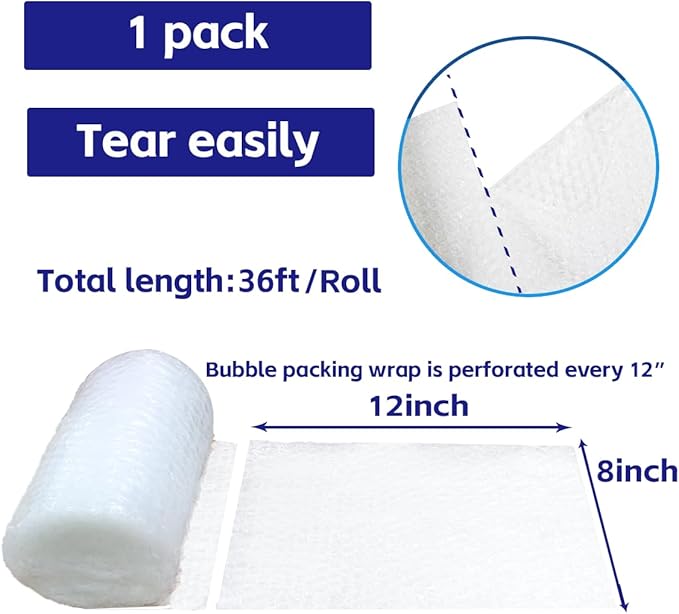 Bubble Cushioning Wrap Roll 8in x 36ft 1roll Bubble Cushion Packing Wrap for Moving & Shipping Heavy Duty Protection for Mailing & Packaging Boxes