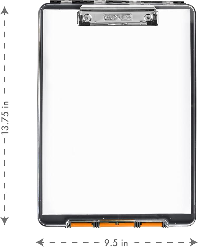 Dexas Clearview Clipcase Dry Erase clipboard, 13.75 x 9.5 Inch, Orange. See papers clearly outdoors, stay organized and dry. Ideal for coaching, teaching, homeschooling, art, trades, and medical pros.