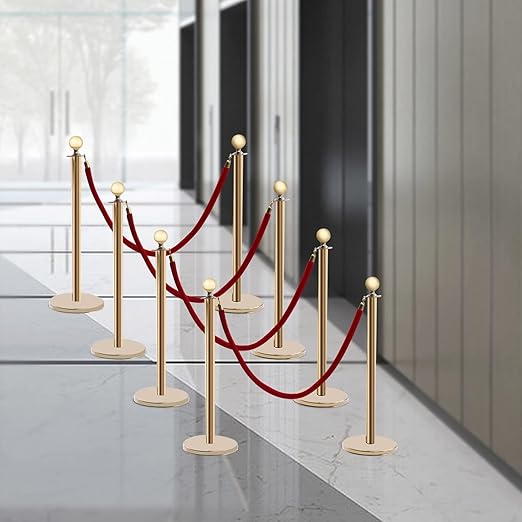 Gold Stanchions Posts, 8 Packs Stanchions Set Crowd Control Barriers with 4.9 ft Red Velvet Rope, Stanchion and Velvet Ropes Red Carpet Poles for Party Supplies