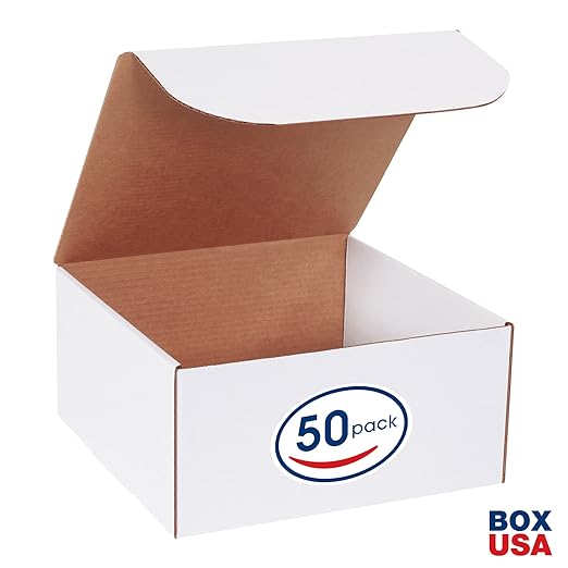 Box USA Corrugated Cardboard Literature Mailers, 12 x 12 x 6 Inches, Tuck Top One-Piece, Die-Cut Shipping Boxes, Large White Mailing Boxes (Pack of 50)