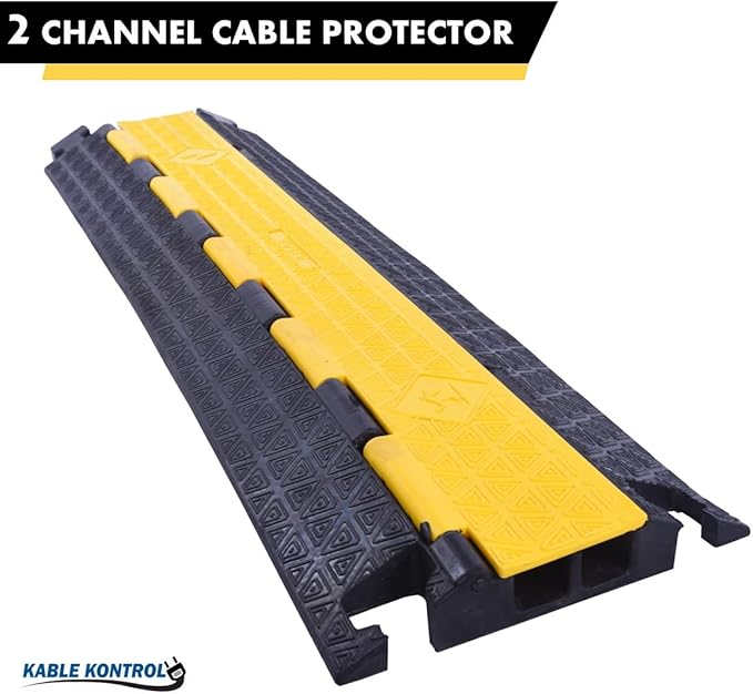 Kable Kontrol Atlas Cable Protector Wire Ramp - 2 Channel Bulk Wholesale Pallet - 20 Pcs - 39" Long Black & Yellow - 20,000 Lbs Load Capacity - Rubber Speed Bump Wire Protector Cord Cover - CP9972