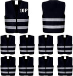 Black Safety Vests 10 Pack - Reflective High Visibility Construction ANSI Class 2 Work Vests for Men,Woman,Hi Vis Mesh and Neon Silver Strip