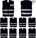 Black Safety Vests 10 Pack - Reflective High Visibility Construction ANSI Class 2 Work Vests for Men,Woman,Hi Vis Mesh and Neon Silver Strip