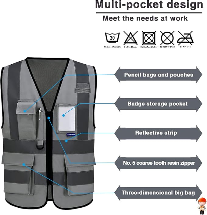 A-SAFETY grey security vest with zipper pockets