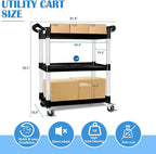 AQNIEGEP Utility Carts with Wheels, Heavy-Duty 510lbs Rolling Cart w/Lockable Wheels, Restaurant/Kitchen/Food Service Cart on Wheels, 3 Tier 16.9" D x 31.5" W x 39.5" H