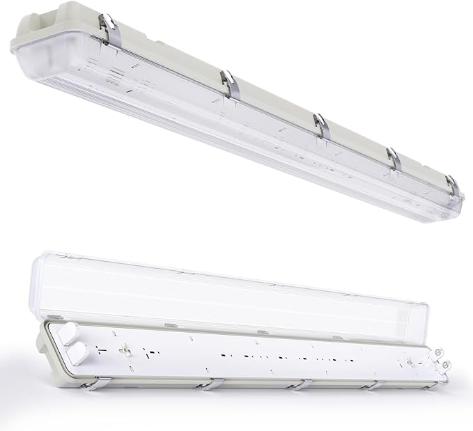 Sunco LED Ready Fixture for Garage Ceiling, 4ft Shop Lights Holds 2 LED Tube Lights, Non-Dimmable, Surface Mount, Works with Type B and Hybrid Tubes, 120-277V, Wet Rated ETL