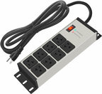 CCCEI Grey Heavy Duty Power Strip Surge Protector 20 AMP, 8 Outlets 12 Gauge Industrial Shop Garage Metal Multiple Outlets, 25 FT Extension Cord 5-15P Adapter High Amp 6-20R T-Slot 20a for Appliance