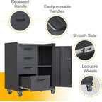 4-Drawer Rolling Tool Chest, Metal Tool Storage Cabinet on Wheels, Heavy Duty Tool Cart with Lockable Door & Handle, Mobile Toolbox Steel Locker for Garage, Home, Workshop, Warehouse, Black