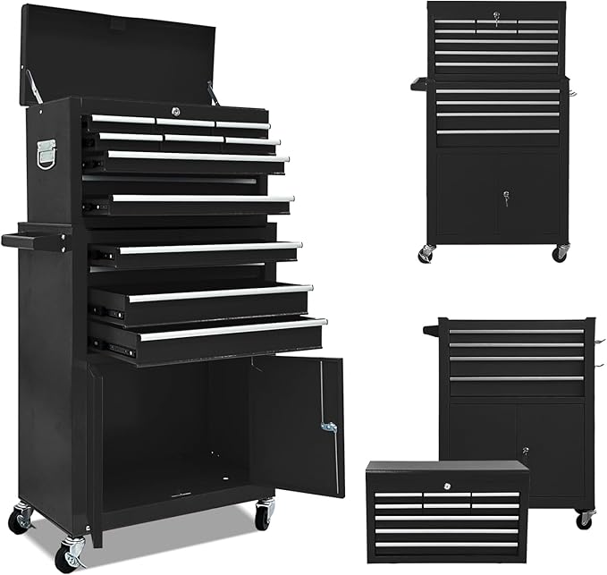 13-Drawer Rolling Tool Chest with Double Door, Extra Large Storage Cabinets with Tool Box, 2-in-1 Detachable Design, 600 lbs Capacity with Lockable Wheels for Garage, Mechanic, Professional & Home Use