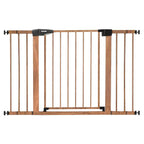 BABELIO 29-48" Metal Baby Gate with Brown Wood Pattern, Auto Close Dog Gate PressGuard P7 for The House, Stairs and Doorways, Pressure Mounted Pet Gate with Door, Safety Gate for Child and Pets
