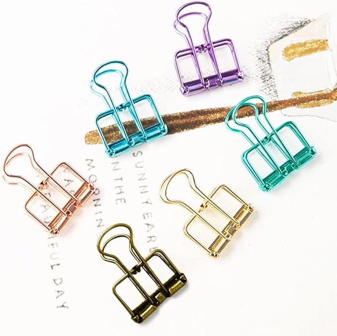 Hollow Out Bronze 3/4 Inch Micro Binder Clips - 36 Pack, Capacity 0.31 Inch, Office Clips, Fold Clamp for Small Paper & Binder