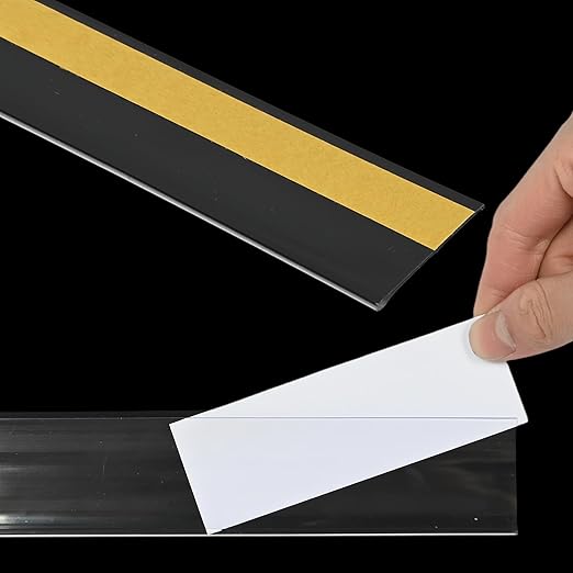 50 Pcs Shelf Label Strips, Self Adhesive Shelf Label Holder, 1.5''H x 48''L with 50 White Labels Sheets Price Tag Holder Clear Plastic Shelves Clip for Supermarket Gondola Shelving