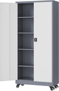 Metal Rolling Storage Cabinet-74.6” Tall Steel File Cabinets with Wheels Lockable Doors and Adjustable Shelves-Gray & White Steel Storage Cabinet for Home, School, Office, Garage