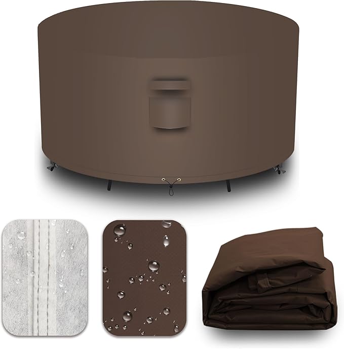 Heavy Duty Patio Furniture Covers Waterproof, 600D Round Outdoor Furniture Cover Waterproof for Sectional Sofa Couch, Outdoor Dining Table and Chair Set Covers 54"DIA x 28"H, Brown