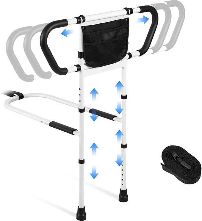 Klvied Bed Rails for Elderly Adults Safety, Bed Side Rails with Non-Slip Handles, Adjustable Bed Cane with Motion Light and Storage Bag, Fit King, Queen, Full, Twin