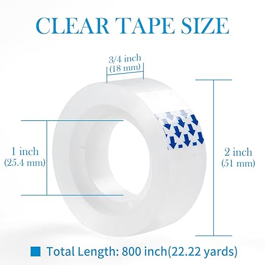 48 Rolls Clear Tape, Transparent Tape Refills for Dispenser, 1 Inch Core, 3/4 x 800 Inches, Strong Adhesive for Gift Wrapping, Office, School, Home, Desk Supplies & Crafts