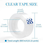 72 Rolls Clear Tape, Transparent Tape Refills for Dispenser, 1 Inch Core, 3/4 x 800 Inches, Strong Adhesive for Gift Wrapping, Office, School, Home, Desk Supplies & Crafts