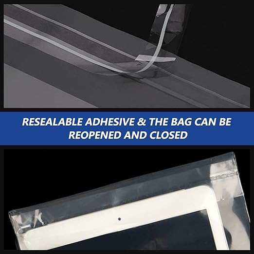 iMailer - 100 Count - 13" x 15" Clear Plastic Poly Bags with Suffocation Warning for Clothing, T-Shirts, Pants-Resealable Adhesive,Not Strong