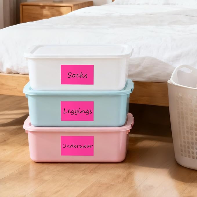 500 Pcs Large Moving Labels for Boxes 3 ×5 Inch Vinyl Self Adhesive Rectangle Stickers Color Coding Labels Waterproof Removable for Storage Bins Classroom Office Warehouse, Fluorescent Pink