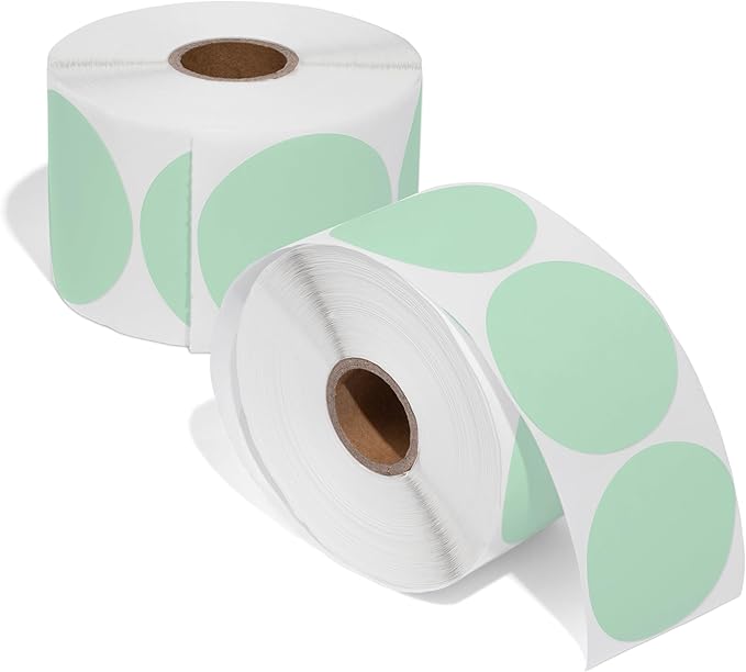 Spartan Industrial 2" Round Direct Thermal Green Labels | Perforated Custom Circle Logo Stickers - Works with Rollo, Zebra, MUNBYN Desktop Printers - 2 Rolls, 750/Roll