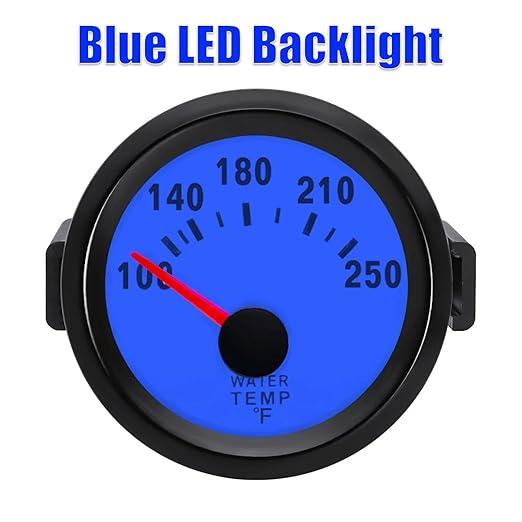 2" Universal Water Temp Gauge, 100-250℉ Blue LED Backlit DC 12V Thermometer Kit for Car/Boat/Truck/Motorcycle