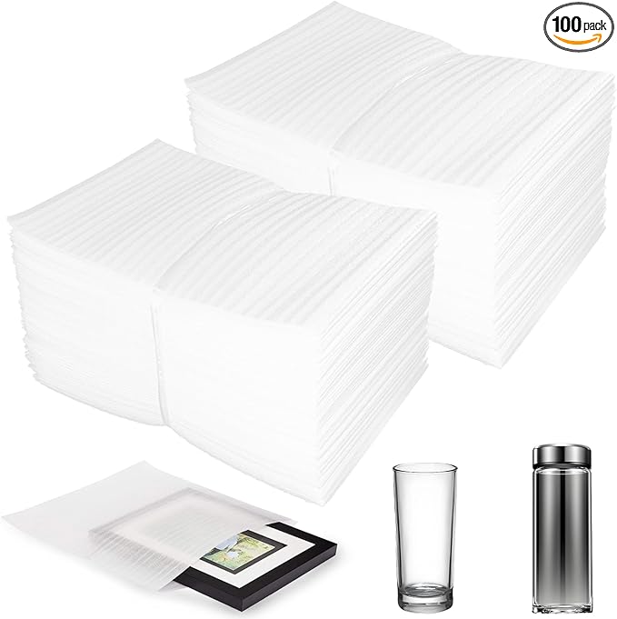 100 Pack 6''x10'' Cushion Foam Pouches, Moving Supplies for Dishes, Packing Foam for Dishes & Cups, Glass Packing Paper and Plate Protectors for Moving Fragile Items (150x250x0.5MM)
