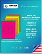 Premium Label Supply Bright Neon Color Fluorescent Sticker Labels - 1.75" x 0.6667" Return Address Labels - (Assorted Fluorescent, 60,000 Labels)