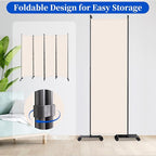 Room Divider 6FT Room Partition with Lockable Wheels, (Thicked Metal Base) Room Dividers, Freestanding Indoor Folding Privacy Screens, Portable Fabric Wall Divider for (Beige, 88"- 4 Panel)