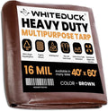 WHITEDUCK Super Heavy Duty Poly Tarp Cover 16 Mil & 10 Mil with Grommets and Reinforced Edges (Brown, White & Silver Black) (Brown- 16 Mil, 40' x 60')