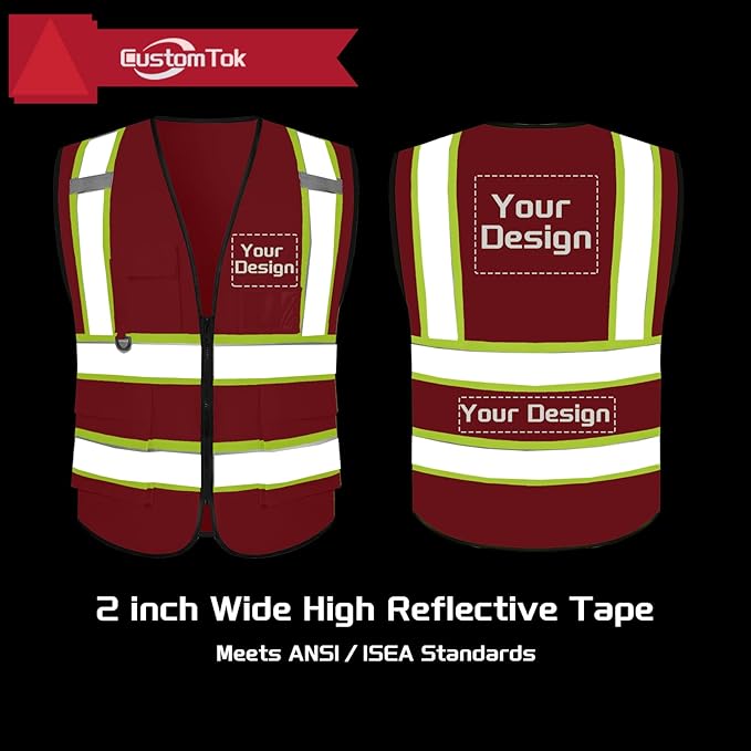 Custom Safety Vest with Logo Pockets High Visibility Reflective Vests Construction Security Workwear