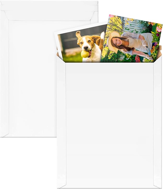 White Kraft Rigid Mailers, 9.75 x 12.25 Inches. Pack of 100 Paperboard Envelopes. Sturdy Stay Flat Mailers with Self-Seal Closure. Recyclable Hard Envelopes for Mailing. Stayflat Mailer