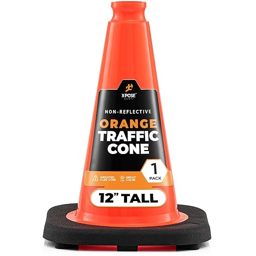Xpose Safety 12 Inch Orange Traffic Cones, 1-Pack - Multipurpose PVC Plastic Safety Cone for Parking, Soccer, Caution, Kids and Construction - DOT Approved
