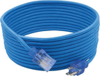 Clear Power 50 ft 14/3 SJTW -50°C Extreme Cold Weather Outdoor Extension Cord, Blue, Grounded Plug, Lighted Connector, Ideal for Snow Blowers & Power Tools, DCOC-0077-DC