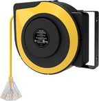 Retractable Cord Reel, 75 FT Heavy Duty Extension Cord, 14AWG/3C SJTOW, 3 Grounded Outlets Lighted Triple Tap, 10A Circuit Breaker, Wall/Ceiling Mounted, UL Listed, Yellow Y75CR06