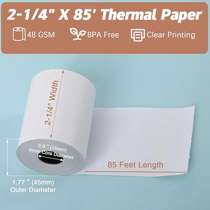 (10 Rolls) 2 1/4 x 85 Thermal Receipt Paper Rolls, POS Cash Register Paper Rolls, BPA Free 2.25x85ft Long Per Thermal Paper Receipt