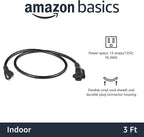 Amazon Basics Extension Cord, 3 Ft, 3 Prong Outlet Extender, Indoor Extension Cord, 13 Amps, 125V, Black