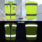 TCCFCCT Reflective Safety Vest 9 Pockets High Visibility Vest for Men Women, Hi Vis Reflective Work Vest for Safety, Meets ANSI/ISEA Standards, (Yellow, XX-Large)