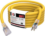 EP 30 Ft Lighted Outdoor Extension Cord - 10/3 SJTW Heavy Duty Yellow Extension Cable with 3 Prong Grounded Plug for Safety, ETL Listed