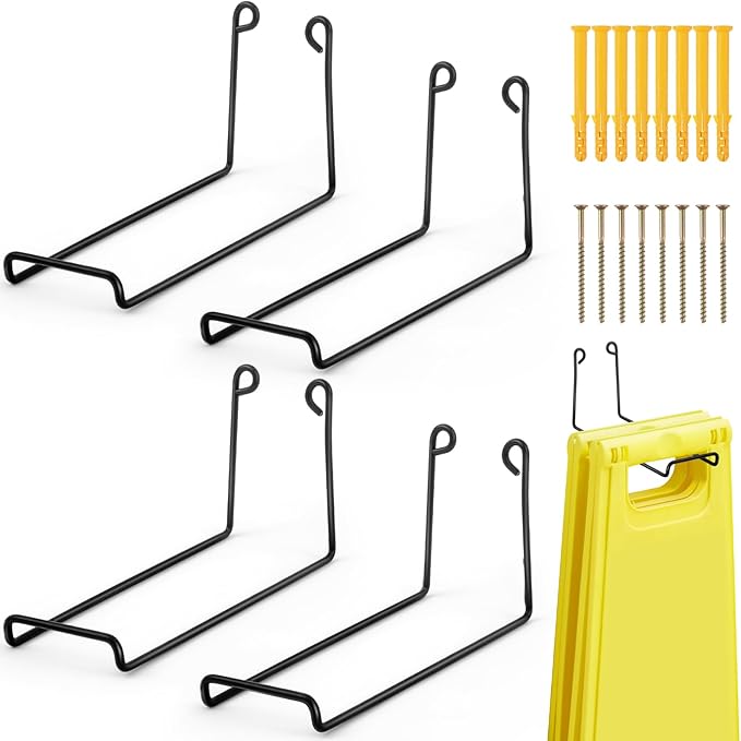 4 Pack Caution Wet Floor Safety Sign Hanger, Wall Mount Sign Hangers with 20 Signs Capacity(Total), Stainless Steel for Easy Installation, Ideal for Commercial Use, Schools, Hospitals