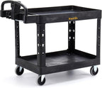 ELAFROS Extra Large Heavy Duty Plastic Utility Work Cart 43.5 x 24.6 Inch – 2 Tier Work Cart with Deep Tub Shelves, Ergonomic Handle, 5 Inch Casters, 550 lbs Capacity, Black
