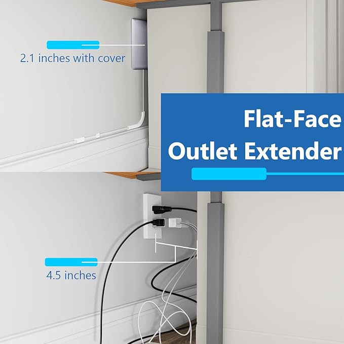 LIDER Flat-Face Outlet Extender with 3 Receptacles, Ultra-Thin Wall Plate Plug with Cord Extender and 3-Outlet Power Strip, 8ft Cord, LWE8-315-SV, ETL-Listed, Silver